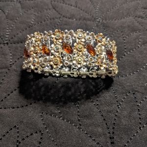 NEW Premiere Designs Sparkly Floral Affair Brown & Gold Stretch Bracelet